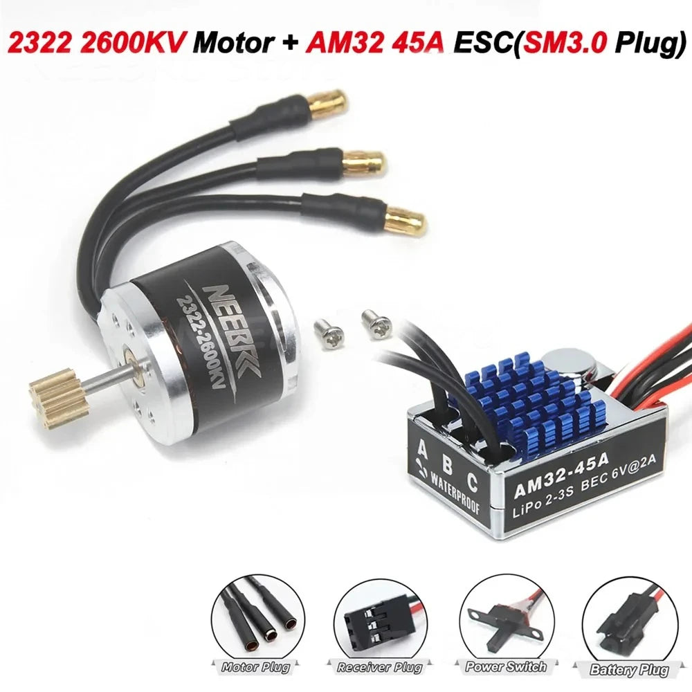1/12 RC MN Car MN82 MN99 MN168 MN78 Upgrade Kit 2322 2600KV 3500KV Brushless Motor AM32 45A ESC SM3.0/T Plug Model DIY Parts