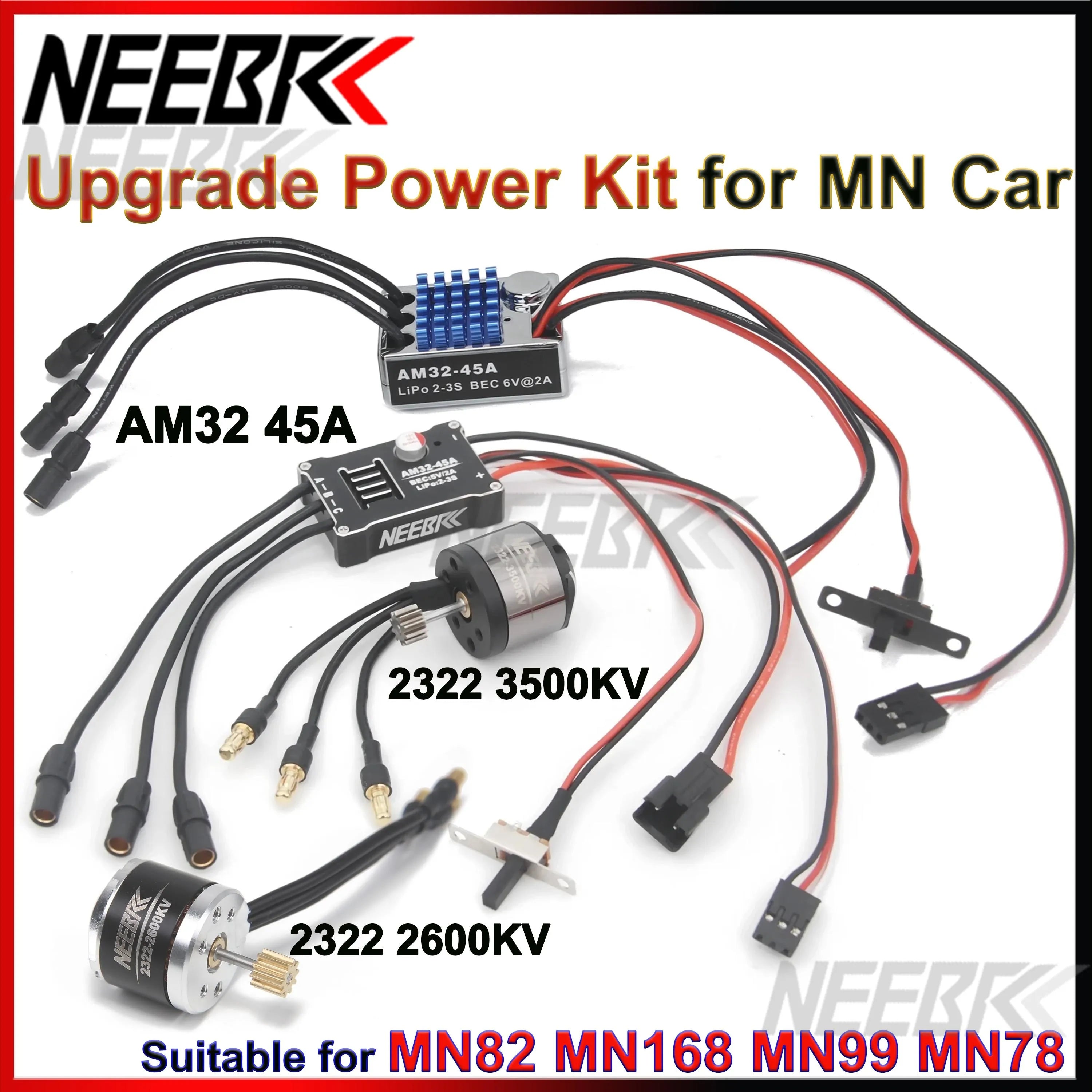 1/12 RC MN Car MN82 MN99 MN168 MN78 Upgrade Kit 2322 2600KV 3500KV Brushless Motor AM32 45A ESC SM3.0/T Plug Model DIY Parts