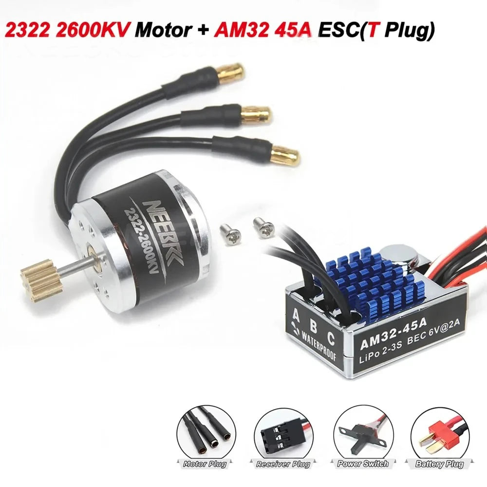 1/12 RC MN Car MN82 MN99 MN168 MN78 Upgrade Kit 2322 2600KV 3500KV Brushless Motor AM32 45A ESC SM3.0/T Plug Model DIY Parts